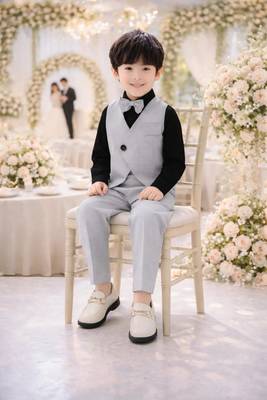 Boys grey mpoted laycra shirt cotton blend set with trouser party wear suit 5