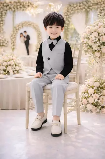 Boys grey mpoted laycra shirt cotton blend set with trouser party wear suit