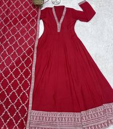 Women’s traditional red floor length anarkali with heavy border