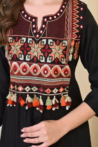 Floral embroidered u neck  cotton kurta trouser & dupatta set
