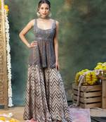 Grey embroidered georgette sharara set