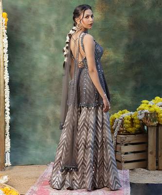 Grey embroidered georgette sharara set 3