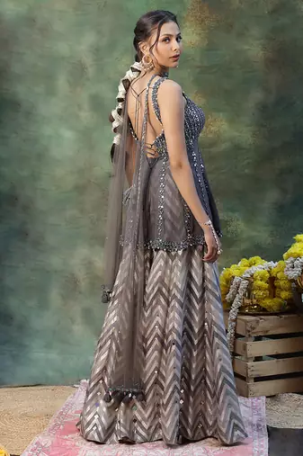 Grey embroidered georgette sharara set