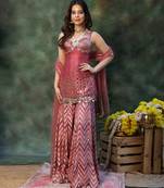 Pink embroidered raw silk sharara set