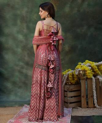 Pink embroidered raw silk sharara set 2