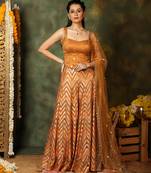Rust orange embroidered raw silk kurta set