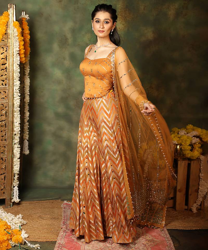 Rust orange embroidered raw silk kurta set