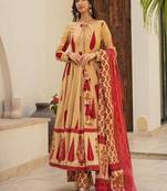 Floral printed boat neck pure cotton kurta trouser & dupatta set