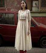 Floral embroidered round neck pure cotton kurta & trouser set