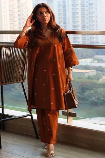 Floral printed collar neck pure cotton co-ord set