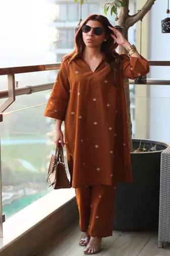 Floral printed collar neck  cotton co-ord set