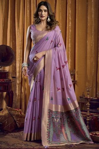 Lavender khadi cotton saree with elegant jhallar border saree