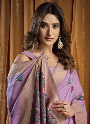 Lavender khadi cotton saree with elegant jhallar border saree 2