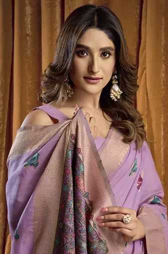 Lavender khadi cotton saree with elegant jhallar border saree