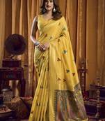 Yellow khadi cotton saree with elegant jhallar border saree