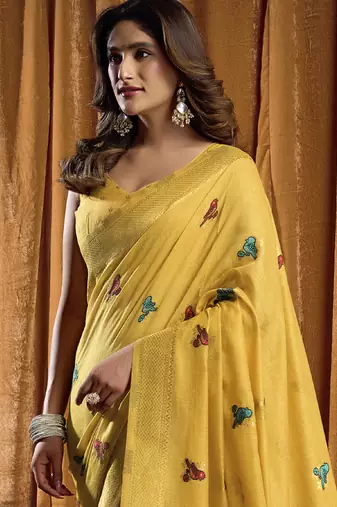 Yellow khadi cotton saree with elegant jhallar border saree