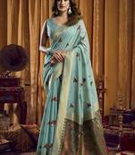Sky blue khadi cotton saree with elegant jhallar border saree