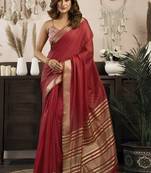 Red khadi cotton saree with elegant jhallar border saree