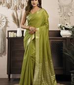 Olive khadi cotton saree with elegant jhallar border saree