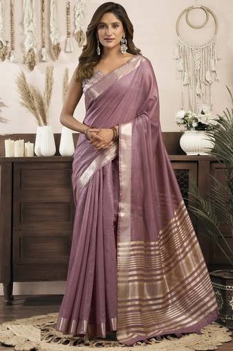 Mauve khadi cotton saree with elegant jhallar border saree