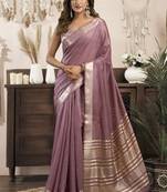Mauve khadi cotton saree with elegant jhallar border saree