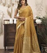 Golden khadi cotton saree with elegant jhallar border saree
