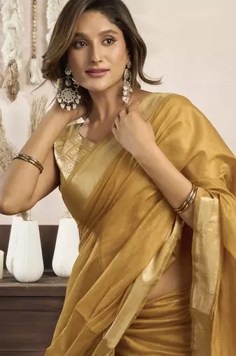 Golden khadi cotton saree with elegant jhallar border saree