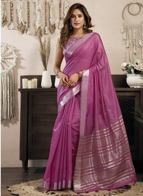 Pink khadi cotton saree with elegant jhallar border saree 1