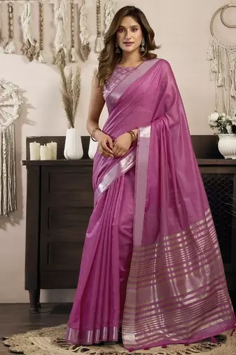 Pink khadi cotton saree with elegant jhallar border saree