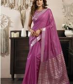Pink khadi cotton saree with elegant jhallar border saree