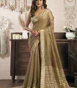 Beige khadi cotton saree with elegant jhallar border saree