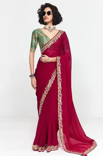 Maroon fancy beautified with sequins ,dhaga ,thread embroidered work saree