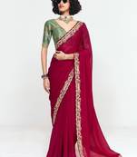 Maroon fancy beautified with sequins ,dhaga ,thread embroidered work saree