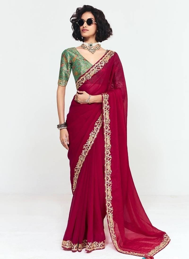 Maroon fancy beautified with sequins ,dhaga ,thread embroidered work saree