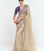 Beige fancy beautified with sequins ,dhaga ,thread embroidered work saree