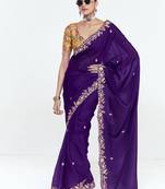 Purple fancy beautified with sequins ,dhaga ,thread embroidered work saree