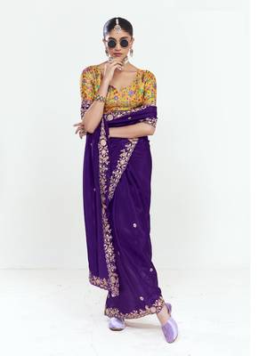 Purple fancy beautified with sequins dhaga thread embroidered work saree 2
