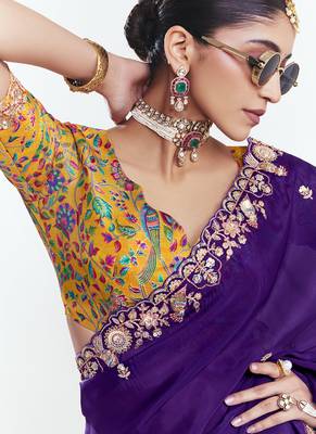 Purple fancy beautified with sequins dhaga thread embroidered work saree 3