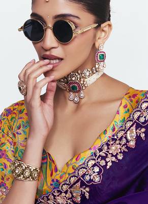 Purple fancy beautified with sequins dhaga thread embroidered work saree 4