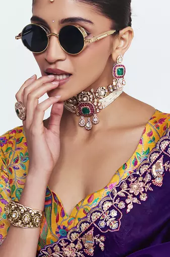 Purple fancy beautified with sequins dhaga thread embroidered work saree