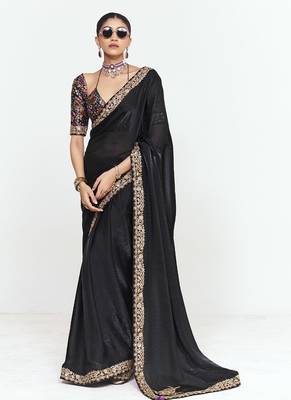 Black fancy beautified with sequins dhaga thread embroidered work saree 1