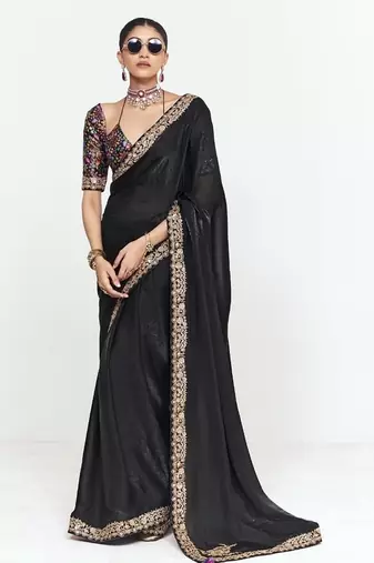 Black fancy beautified with sequins ,dhaga ,thread embroidered work saree