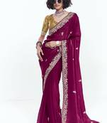 Maroon fancy beautified with sequins ,dhaga ,thread embroidered work saree
