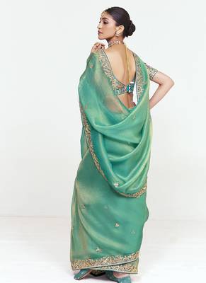 Turquise fancy beautified with sequins dhaga thread embroidered work saree 3