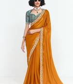 Orange fancy beautified with sequins ,dhaga ,thread embroidered work saree