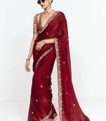 Red fancy beautified with sequins ,dhaga ,thread embroidered work saree