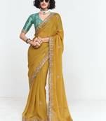Mustard fancy beautified with sequins ,dhaga ,thread embroidered work saree