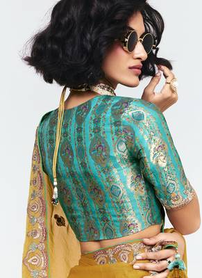 Mustard fancy beautified with sequins dhaga thread embroidered work saree 3