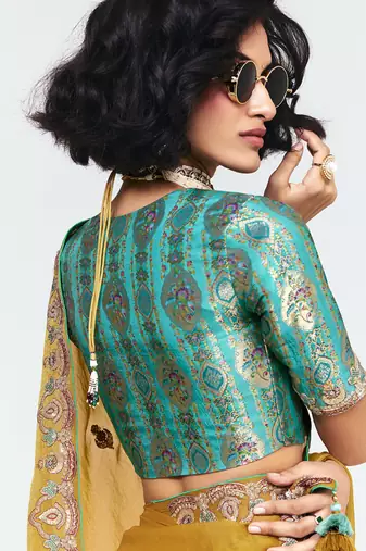 Mustard fancy beautified with sequins dhaga thread embroidered work saree