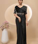 Black chinon silk saree with embrodery work blouse and waist belt
